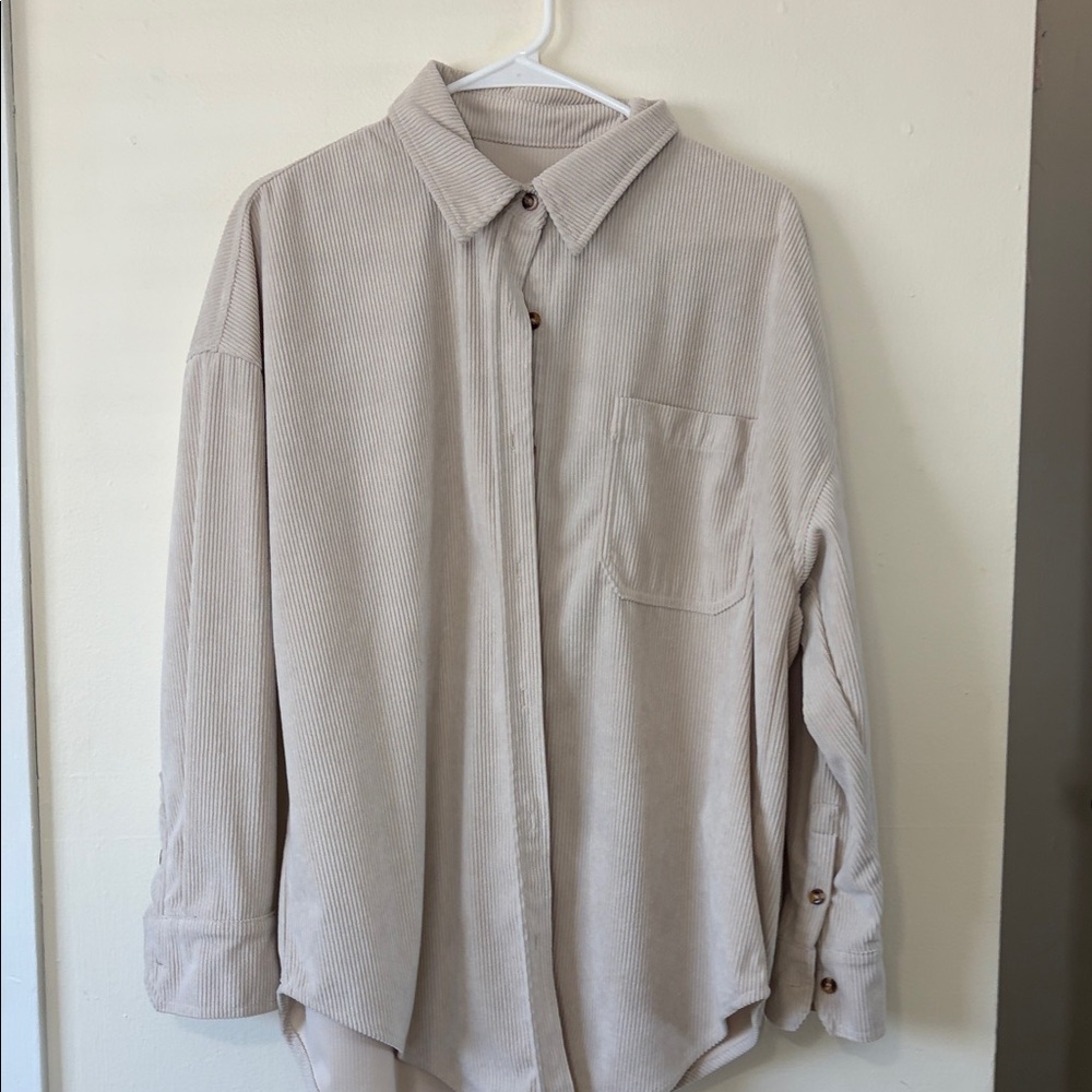 Corduroy Cream Button Down Shirt for Women
